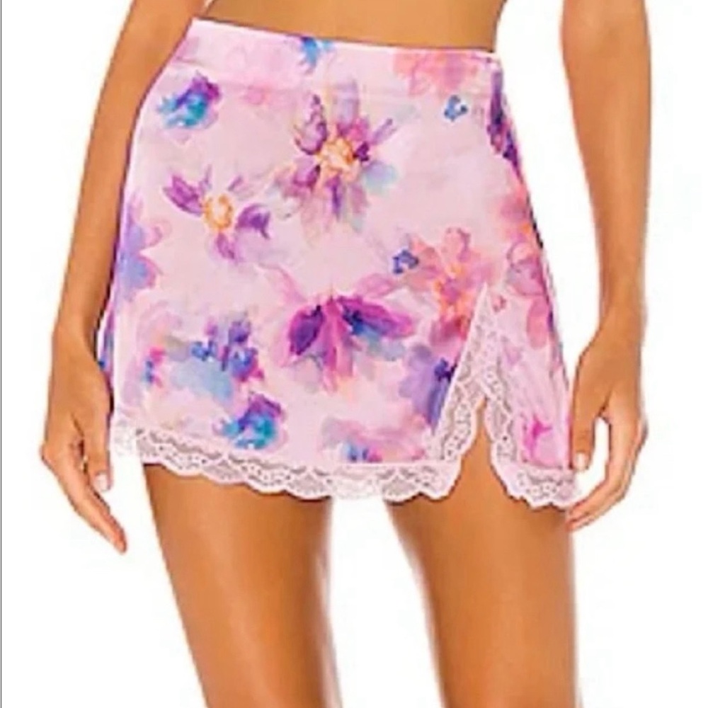 Frankie's Bikinis Floral Mini Skirt - Pink and Purple